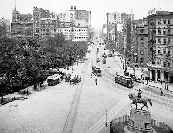 Photograph of New York City street scene in the 1880s